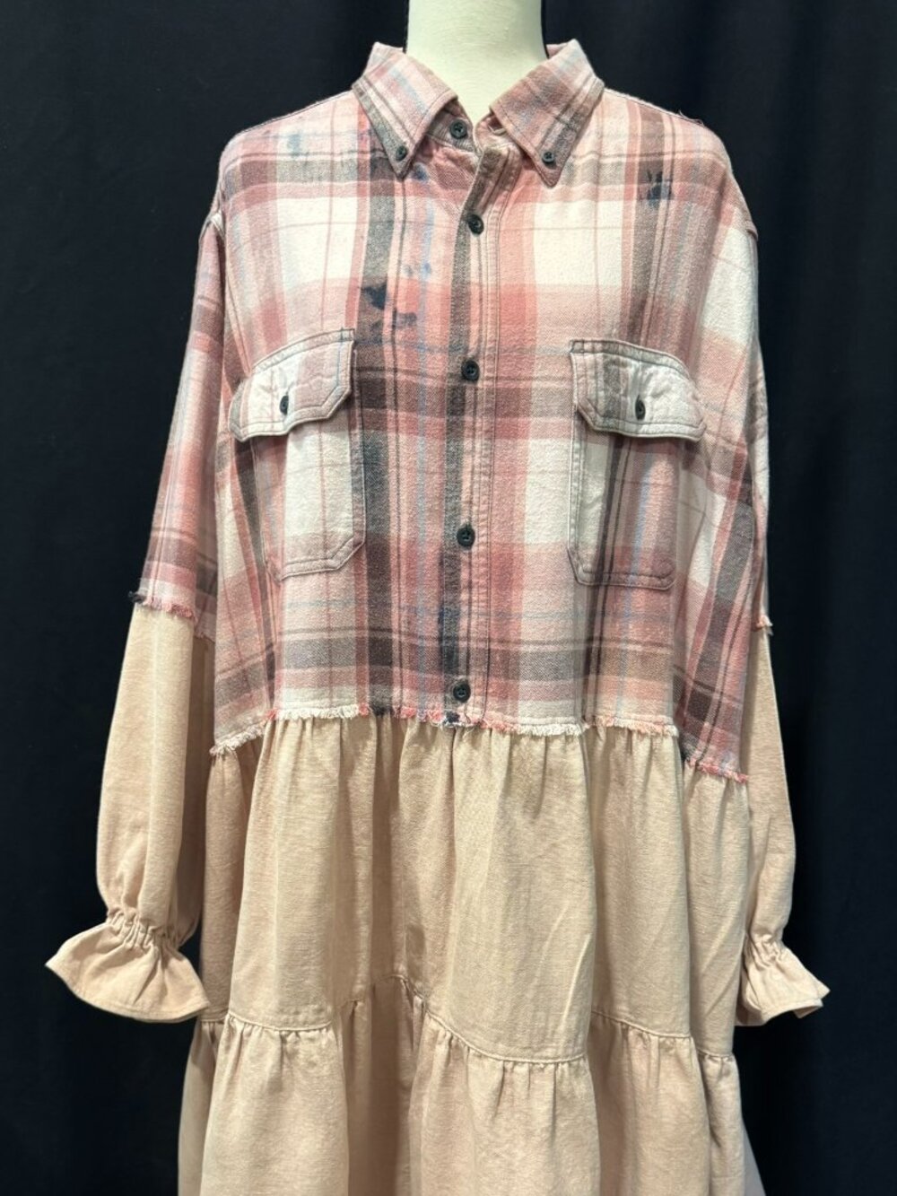 Pink Armadillos Mixed-Media Shirt Dress, Size XL